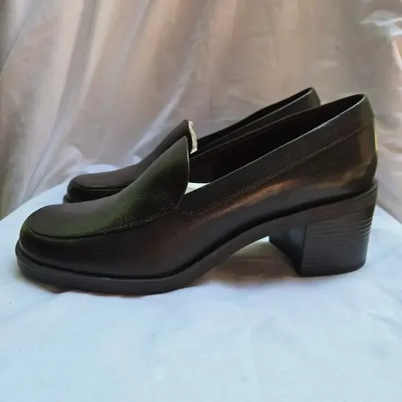 NEW Bass Womens Y2K Naples Loafers 8.5 Brown Leather Block Heel Comfort Preppy - Picture 6 of 11